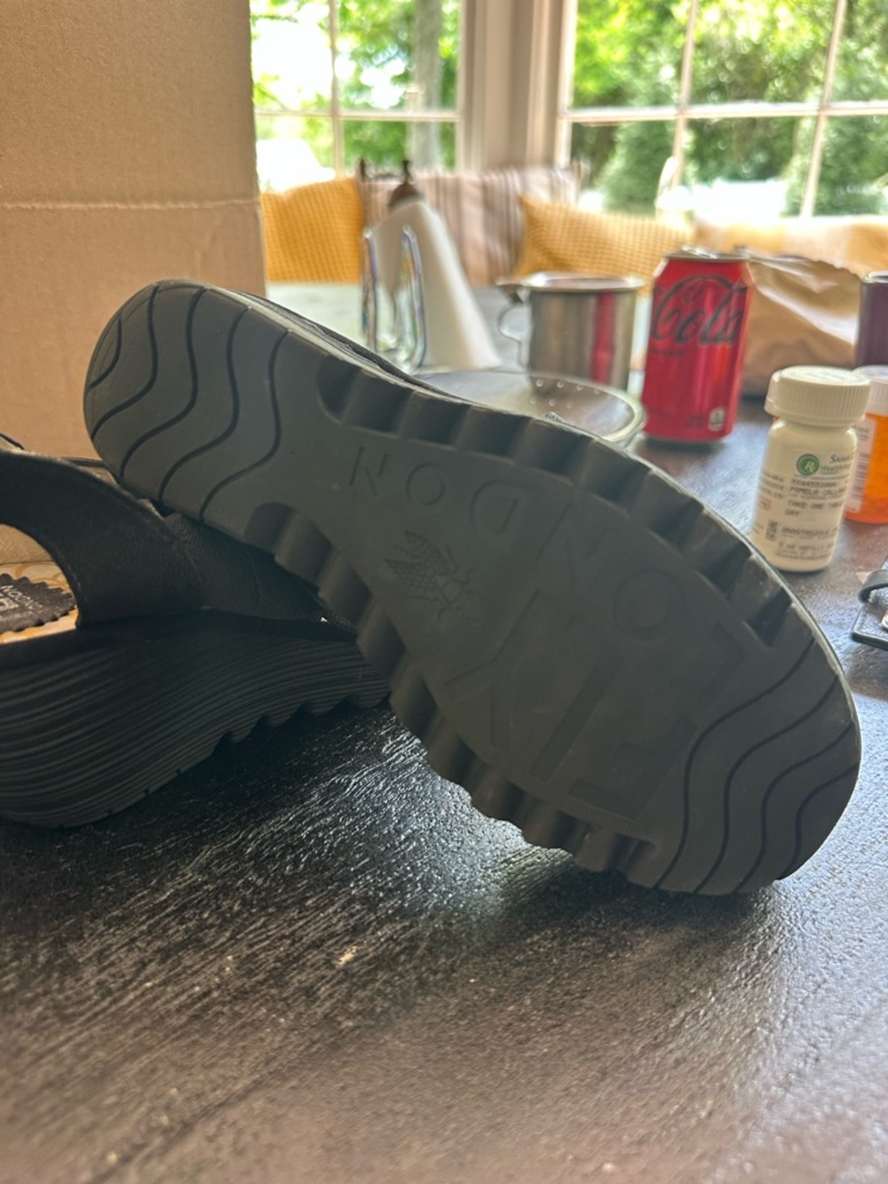Fly London Black Platform Slide Sandals with Chunky Tread